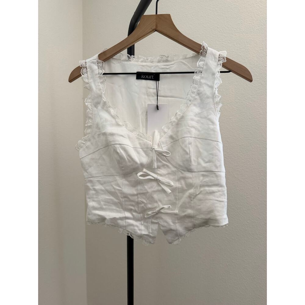 New $123 O.P.T Giogia linen bow top sz 4 white - Picture 5 of 10